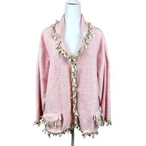Vintage Storybook Knits Fringe Button Front Cardigan Ramie Cotton 90s Sz 3X